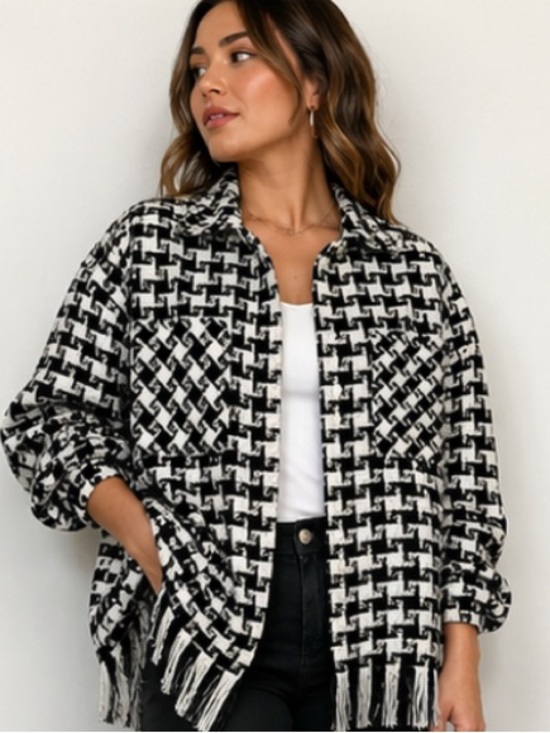 Veveret Jackets & Blazers - Houndstooth, Fringe bottom, Shacket